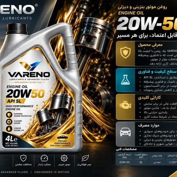 روغن موتور بنزینی و دیزلی وارنو 20W-50